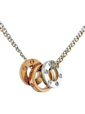 Cartier Three Hoop Necklace 18k Gold Diamond
